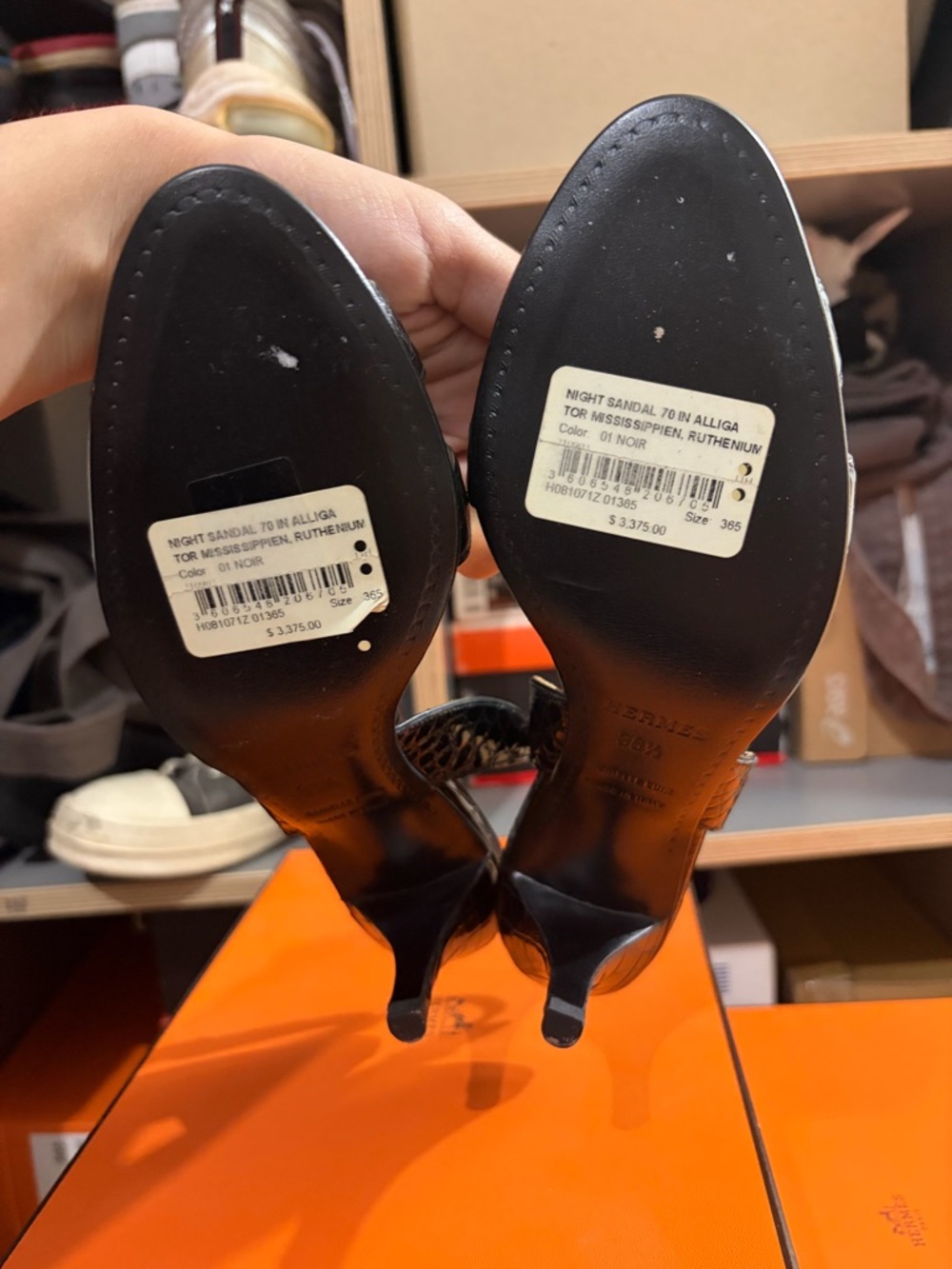Hermes Black alligator night sandal 70 - Picture 4 of 5
